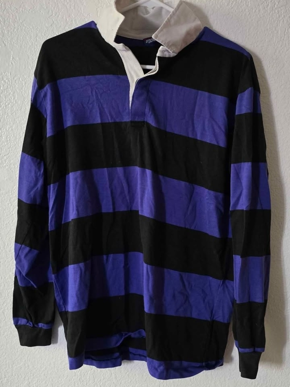 Men's Long-Sleeve Rugby Polo in Black and Purple